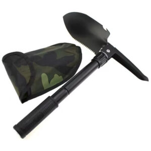 Military Small Folding Camping Shovel, Mini Compact Pickaxe with Carrying Pouch for Gardening, Off Road, Hunting, Car Emergency