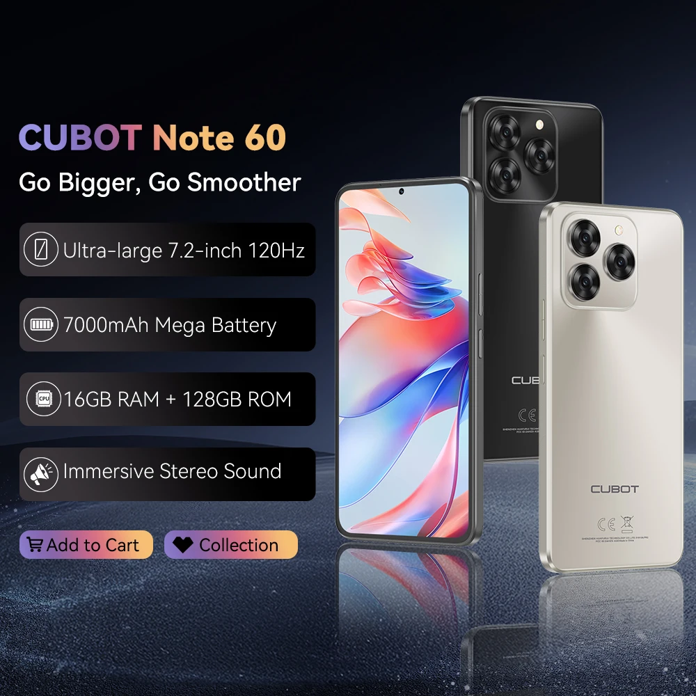 Cubot Note 60 7.2 Android 15 Phone 16GB RAM 7000mAh