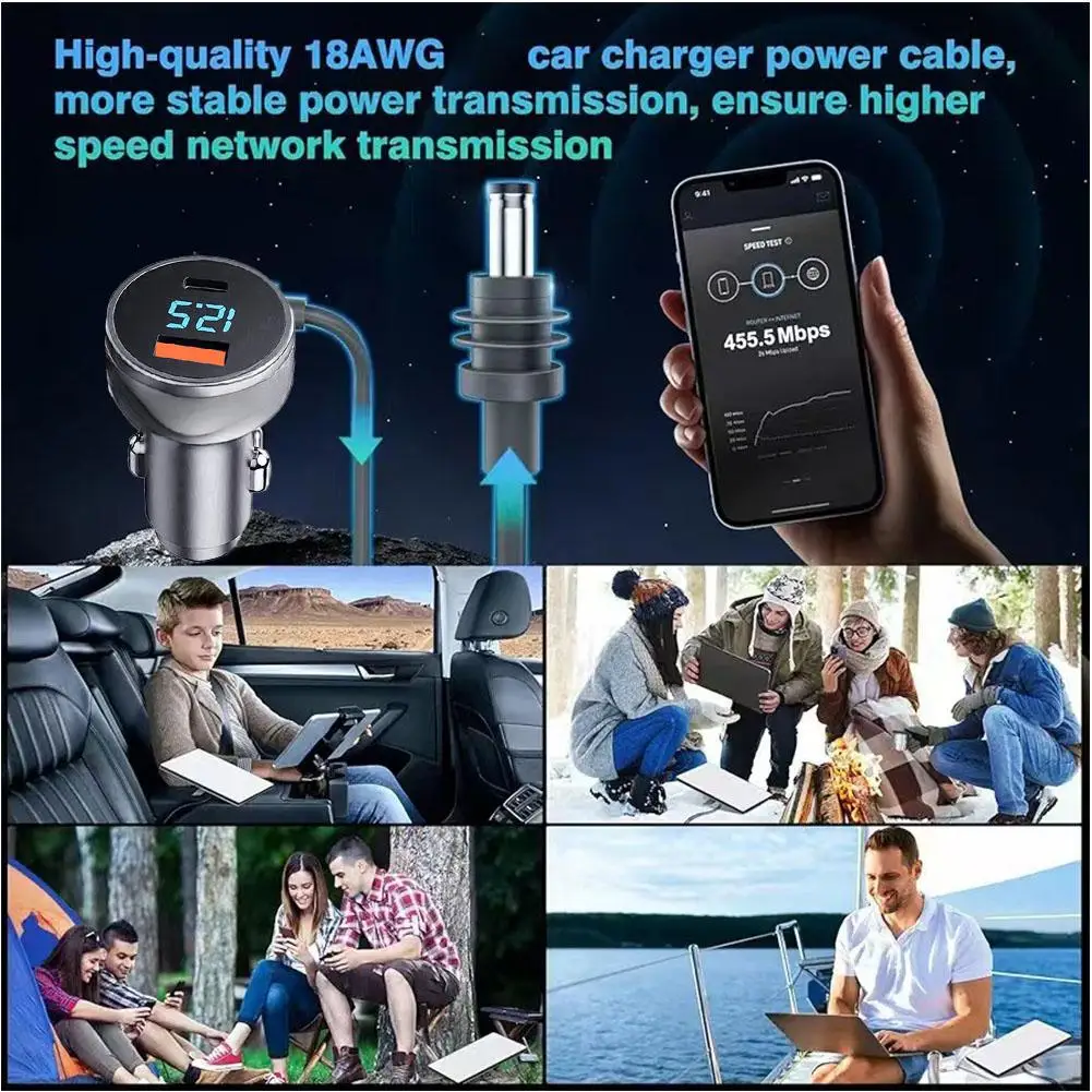 For Starlink Mini 3in1 Digital Display Car Charger To DC Power Cable With USBA+C Interface Car Charging Cable For Starlink Mini