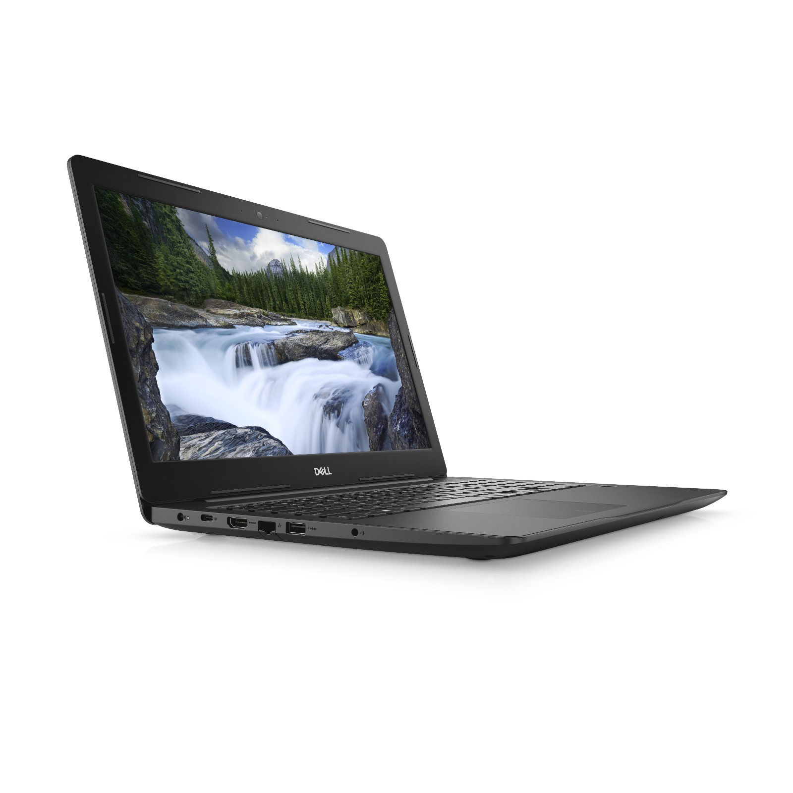 Refurbished Dell Latitude 3590 15.6 inch laptop, angled front view, left ports