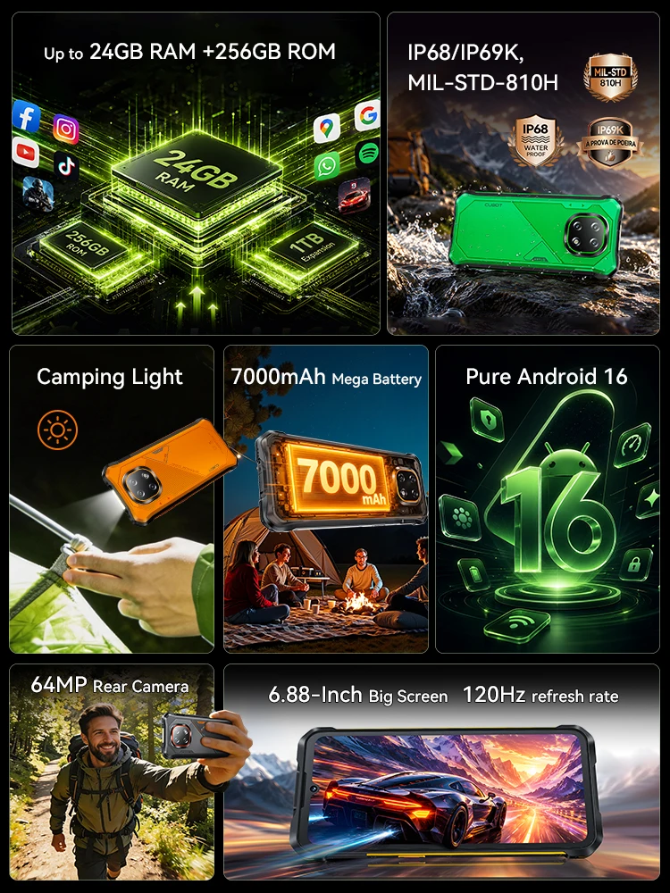 Rugged Smartphone Android 16 Cubot KingKong ES 5, Up to 24GB RAM(12+12GB), 256GB ROM, 6.88